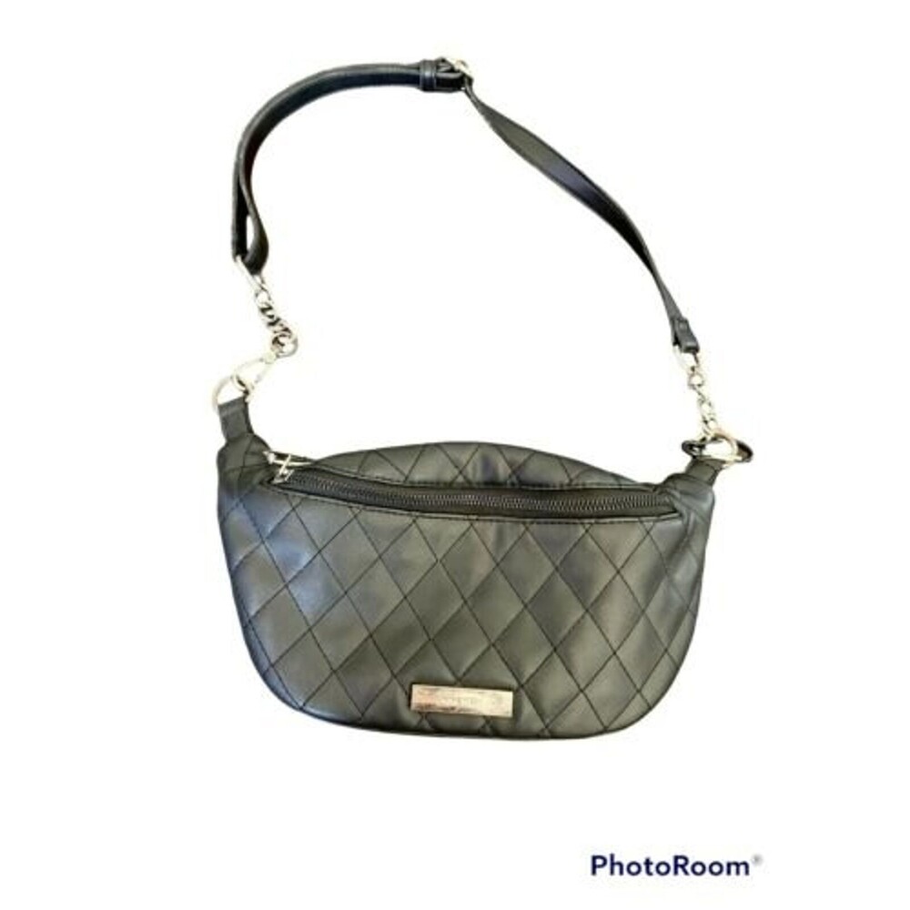 Nine West Waist Wallet Belt Bag Pouch Black Quilted Diamond Purse